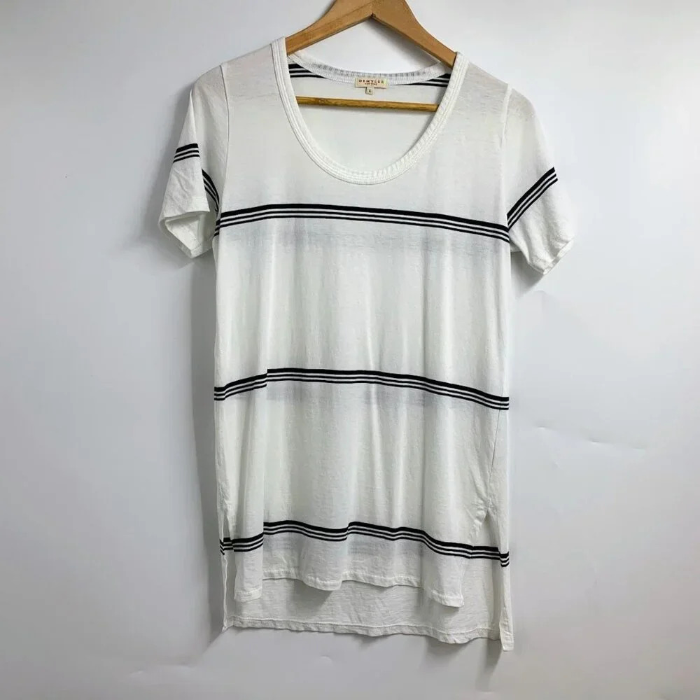 Demylee Women's Pima Cotton Striped Round Neck Short Sleeve Shirt SIze L‎